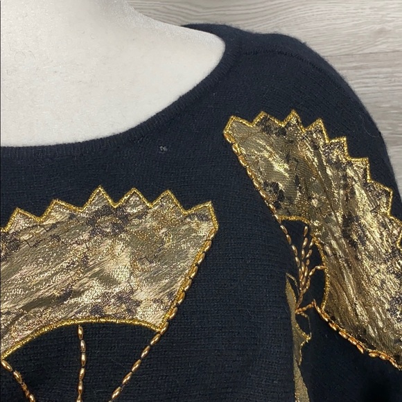 Leau Vive Angora Wool Vintage Gold Black Sweater - Picture 3 of 7